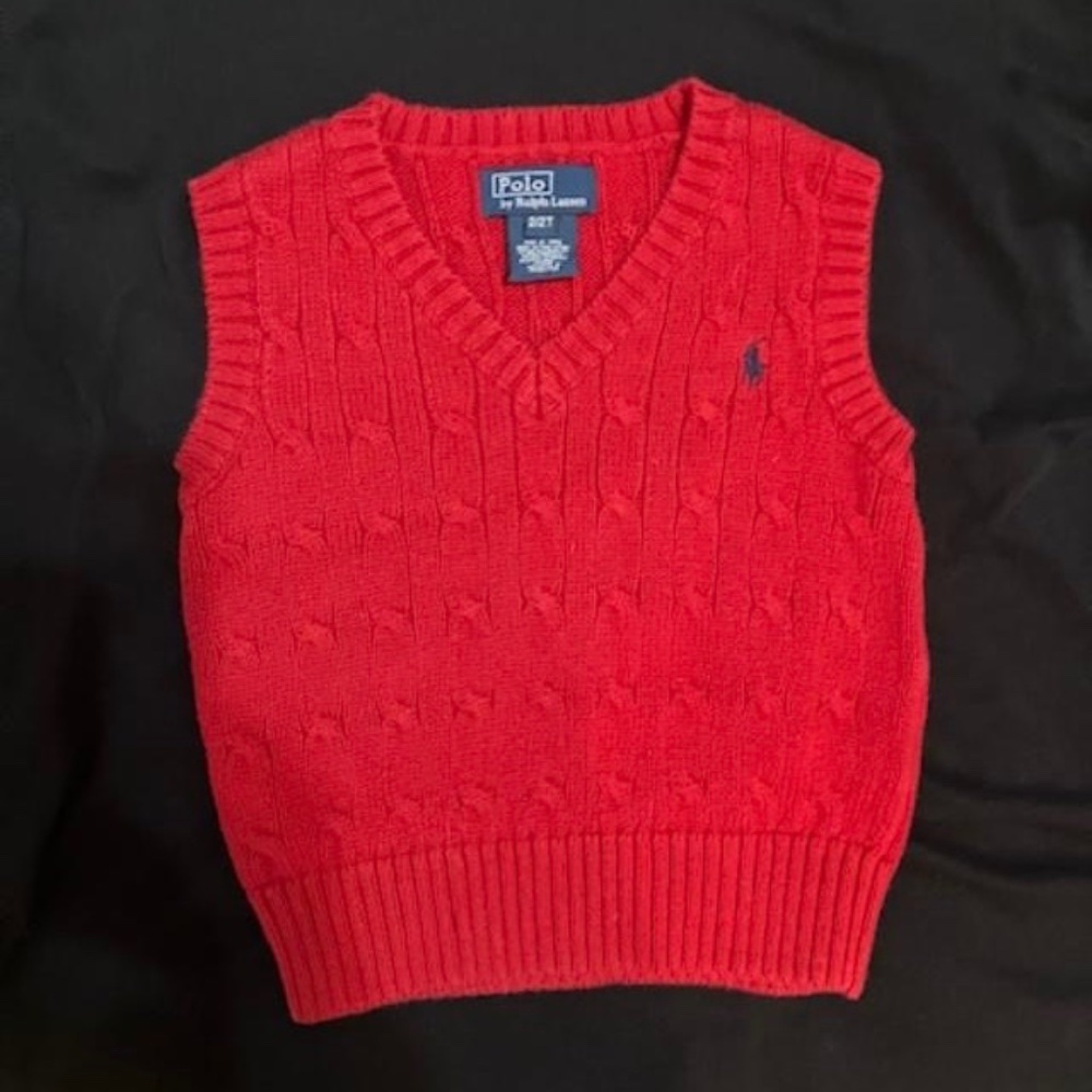 Ralph Lauren POLO Boys Cable Knit Sweater Vest Red Size 2T